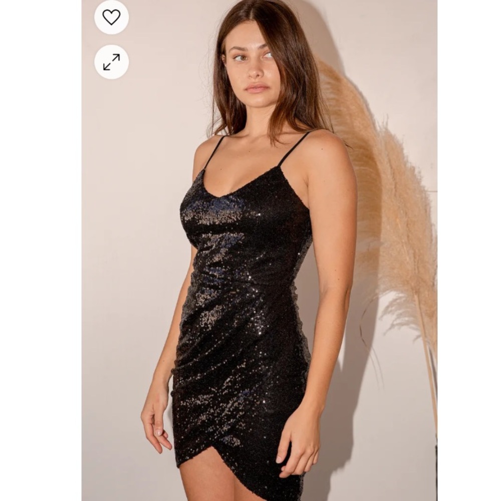 Lulus Dress Large Black Sequin Mini Bodycon V Neck Cocktail Vegas New